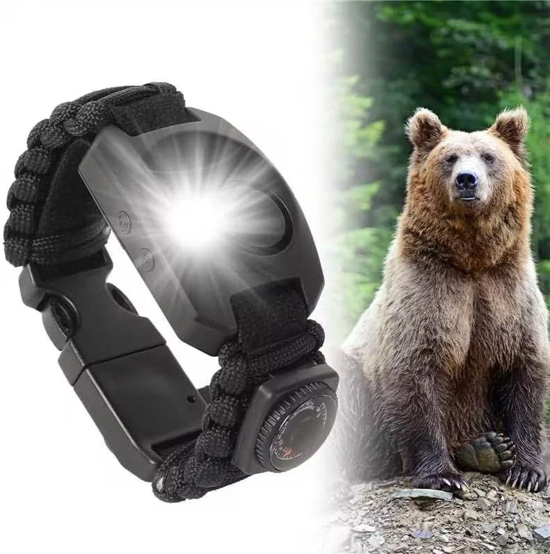 کیت دستبند طناب پاراکورد تاکتیکی، دستگاه های بازدارنده خرس 8 در 1، با چراغ LED SOS، قطب نما و آتش زنه، آتش زنه منیزیم، سوت اضطراری، ابزار بقا برای کمپینگ و پیاده روی