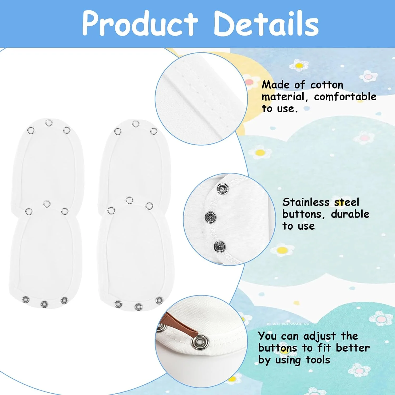 افزایش دهنده لباس بادی نوزاد Aolso، بسته 4 عددی افزایش دهنده لباس بادی نوزاد، افزایش طول عمر لباس های نوزاد