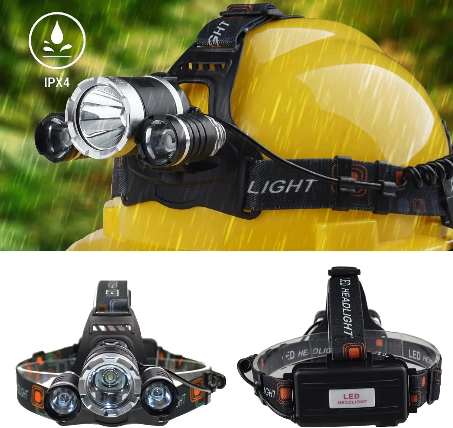 چراغ پیشانی LED فوق العاده روشن Quboo Mulugeta 6000 CREE T6، باتری قابل شارژ، 4 حالت نوردهی، چراغ ضد آب بدون دست، نور کلاه ایمنی با روشنایی فوق العاده