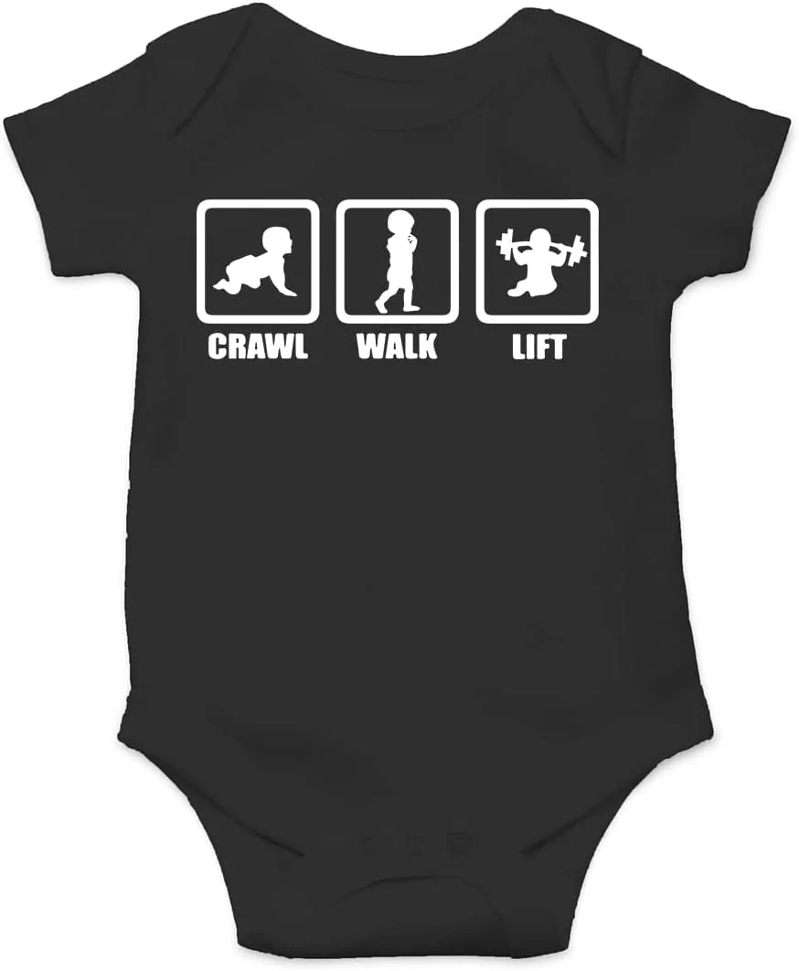 لباس نوزادی آو فشنز طرح Crawl, Walk, Lift - سرهمی بامزه و جذاب، مناسب برای اعلام خبر تولد نوزاد، یونی‌سکس، دخترانه و پسرانه