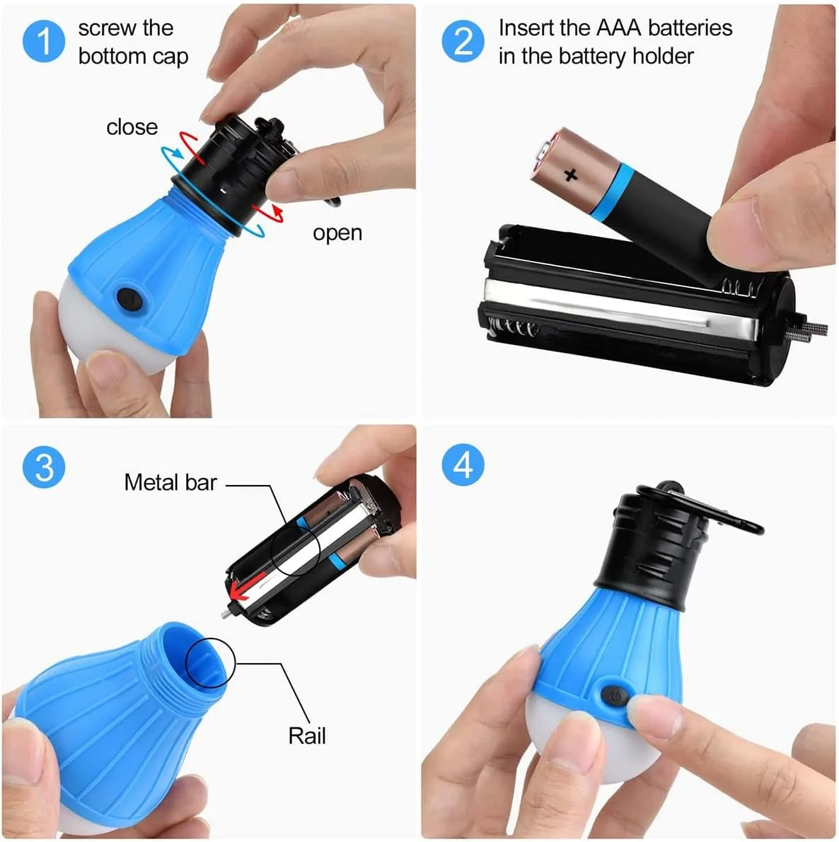 چراغ چادر LED قابل حمل و جمع و جور ECVV، بسته 4 عددی، ساخته شده از مواد ABS مقاوم در برابر آب، 3 حالت روشنایی، طراحی قلاب آویز، ایده آل برای کمپینگ، پیاده روی و استفاده در مواقع اضطراری