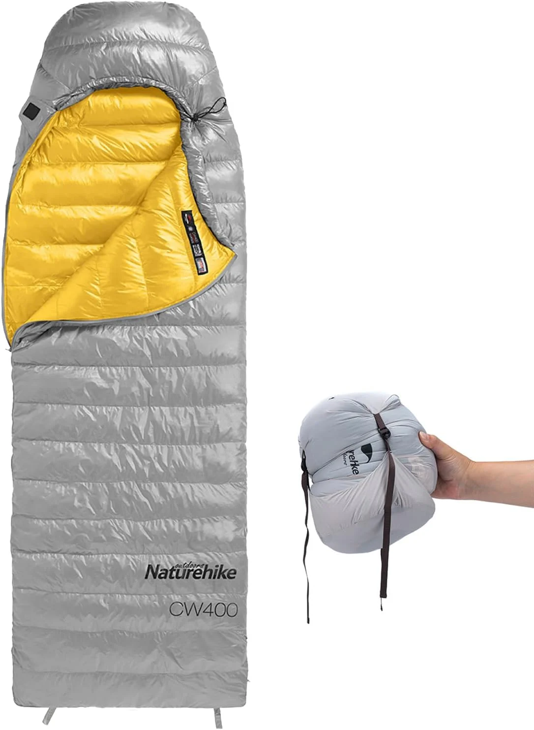 کیسه خواب پر سبک Naturehike، مناسب هوای سرد، 650FP، کیسه خواب فشرده 3-4 فصل برای بزرگسالان و کودکان، مناسب کوله گردی، کمپینگ، پیاده روی و مسافرت به همراه کیسه فشرده سازی