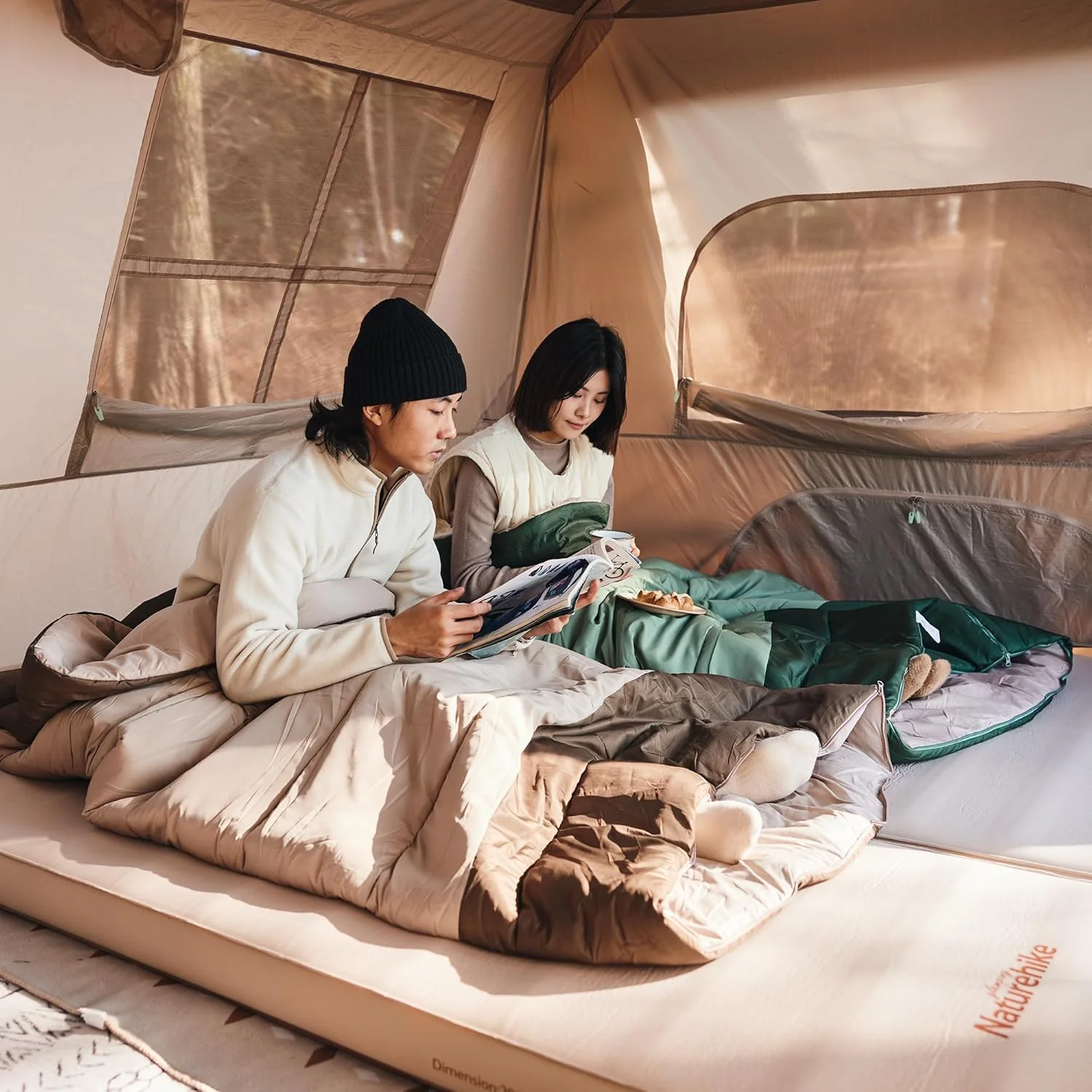 کیسه خواب پهن تر Naturehike YC کیسه خواب پتویی 2 نفره 3-4 فصل برای بزرگسالان کودکان گرم قابل شستشو کیسه خواب های نخی قابل حمل برای کمپینگ، مسافرت و فعالیت های فضای باز