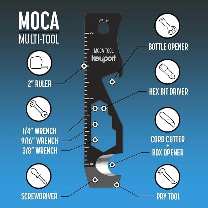 ابزار چندکاره جاکلیدی 10 در 1 Keyport MOCA (مشکی) | ابزار چندگانه EDC: اهرم، درب بازکن بطری، پیچ گوشتی، بازکننده جعبه، سیم چین و موارد دیگر | ابزار کلید TSA | تجهیزات EDC | سازمان دهنده کلید، سازگار با جاکلیدی