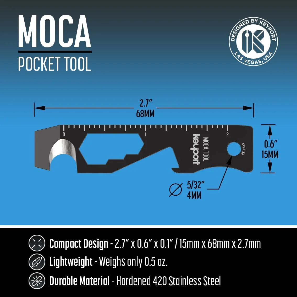 ابزار چندکاره جاکلیدی 10 در 1 Keyport MOCA (مشکی) | ابزار چندگانه EDC: اهرم، درب بازکن بطری، پیچ گوشتی، بازکننده جعبه، سیم چین و موارد دیگر | ابزار کلید TSA | تجهیزات EDC | سازمان دهنده کلید، سازگار با جاکلیدی