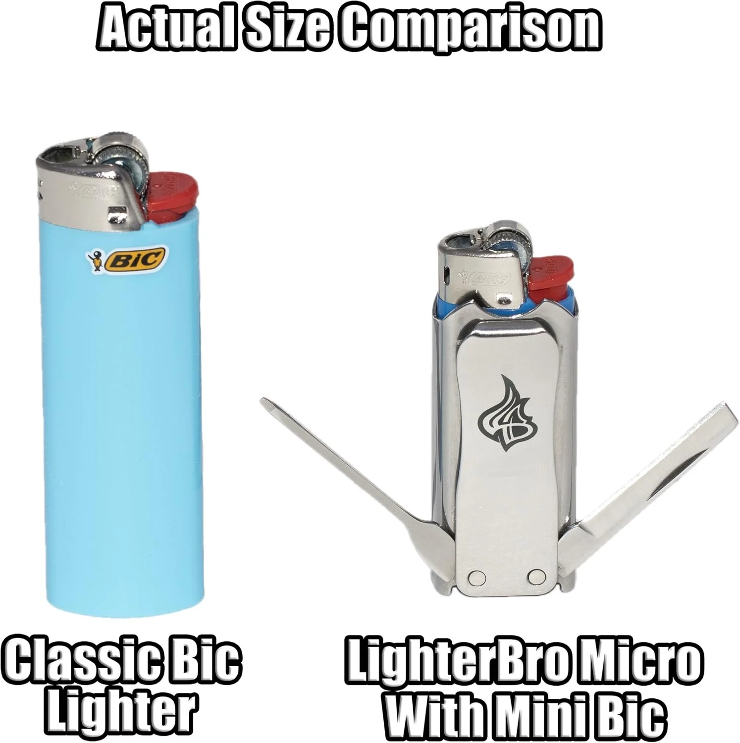 جلد فندک استیل ضد زنگ فوق فشرده LighterBro Micro - قاب فندک چند ابزاره با پوکر، پیچ گوشتی، چاقوی فوق العاده تیز، درب بازکن بطری، جاکلیدی - ابزار بقا، 2.1"x0.8"x0.5" (نقره ای، 1 بسته)