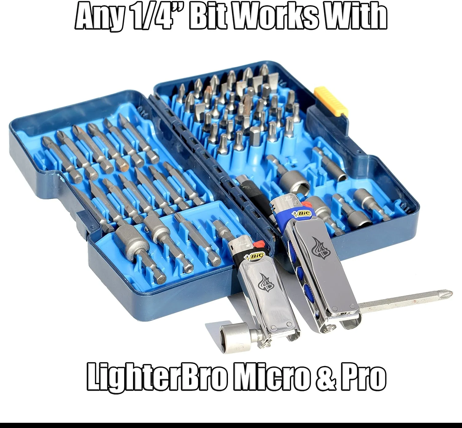 جلد فندک استیل ضد زنگ فوق فشرده LighterBro Micro - قاب فندک چند ابزاره با پوکر، پیچ گوشتی، چاقوی فوق العاده تیز، درب بازکن بطری، جاکلیدی - ابزار بقا، 2.1"x0.8"x0.5" (نقره ای، 1 بسته)