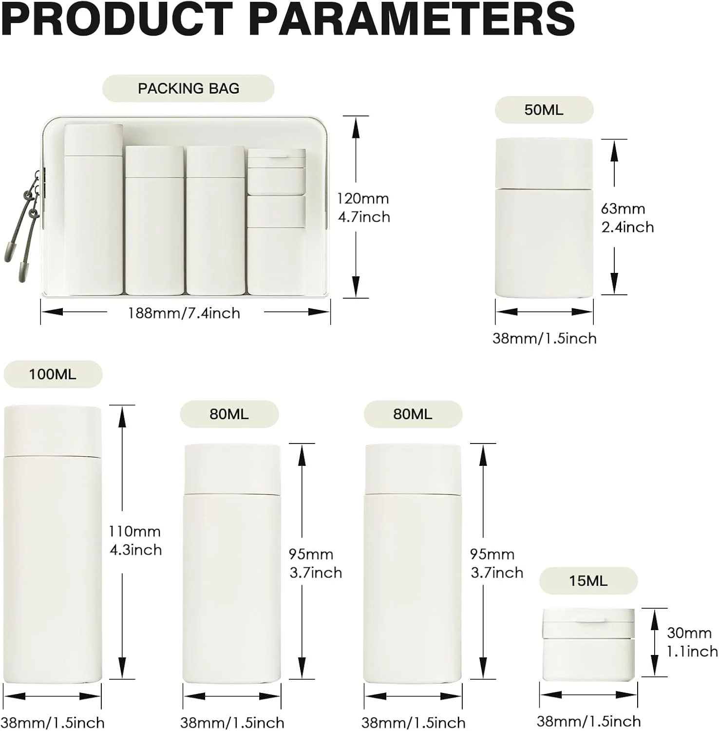 بطری های مسافرتی NALACAL برای لوازم بهداشتی، بسته 5 عددی ظروف سایز مسافرتی، لوازم جانبی مسافرتی قابل شارژ و ضد نشت برای شامپو و نرم کننده، بطری های مسافرتی قابل حمل با کیف لوازم بهداشتی شفاف