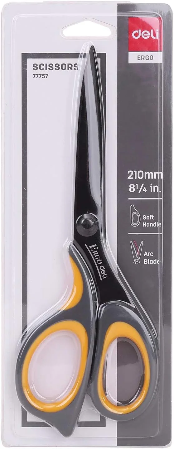 قیچی چند منظوره استیل 8.25 اینچی سری Ergo مدل W77757 Deli (خاکستری و نارنجی، 2 عدد)
