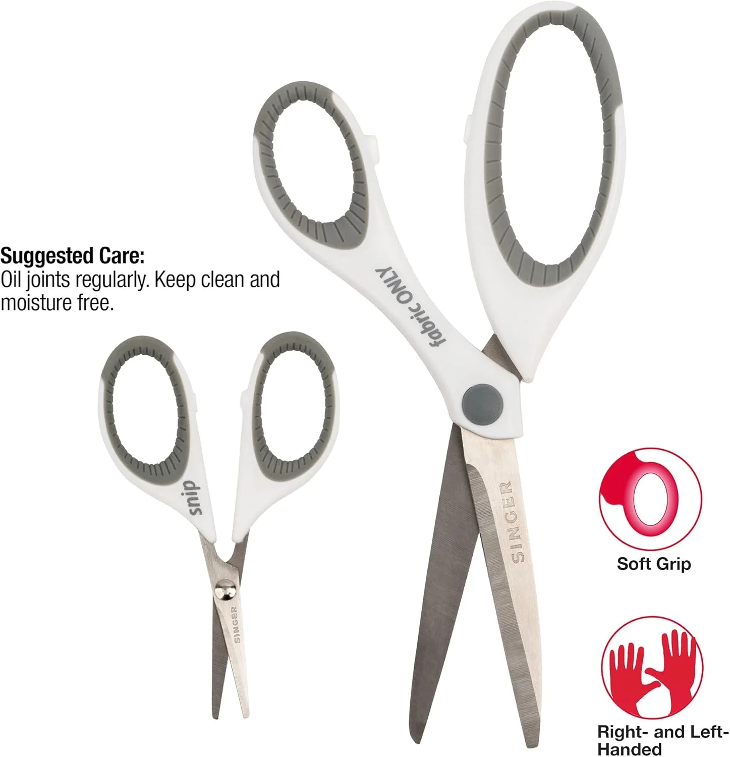 مجموعه قیچی خیاطی و جزئیات SINGER 07175 با دسته راحت، سفید، صورتی