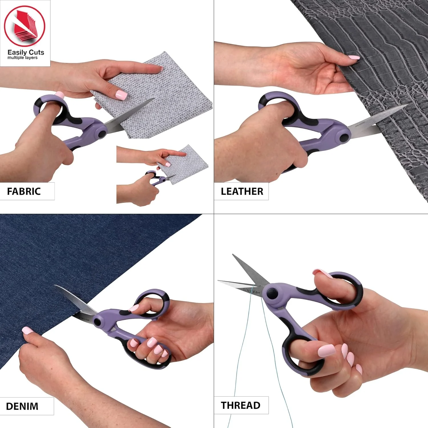 ست قیچی پارچه و قیچی جزئیات صنایع دستی SINGER ProSeries، بنفش یاسی، ست 2 عددی قیچی خیاطی ست قیچی پارچه و قیچی جزئیات صنایع دستی SINGER ProSeries، بنفش یاسی، ست 2 عددی قیچی خیاطی