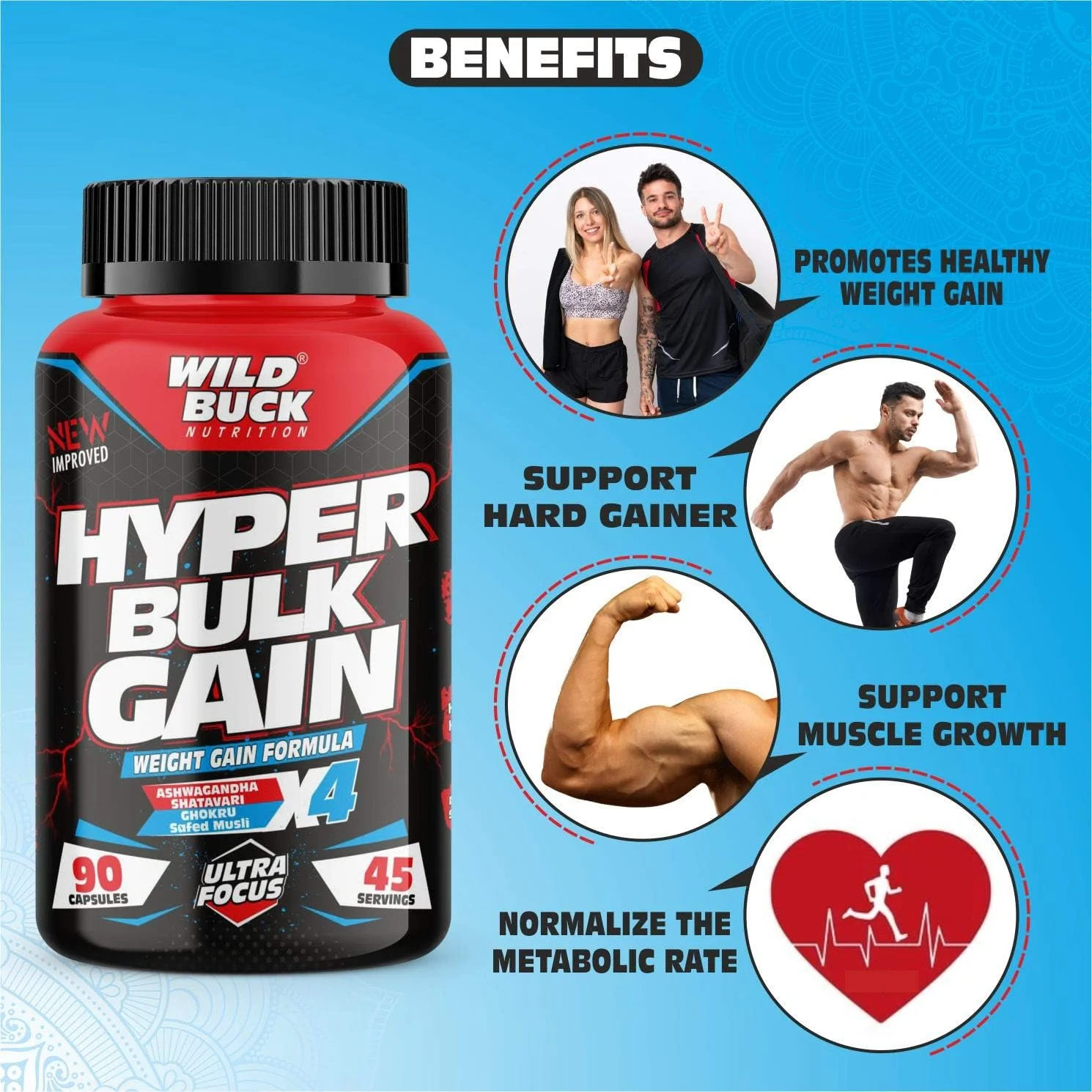 کپسول افزایش وزن و حجم عضلانی WILD BUCK Hyper Bulk Gain برای افزایش سریع وزن و عضله، مکمل روزانه افزایش وزن برای رشد عضلات، استقامت و قدرت، برای مردان و زنان - 90 کپسول، 1 عدد کپسول افزایش وزن و حجم عضلانی WILD BUCK Hyper Bulk Gain برای افزایش سریع وزن و عضله، مکمل روزانه افزایش وزن برای رشد عضلات، استقامت و قدرت، برای مردان و زنان - 90 کپسول، 1 عدد