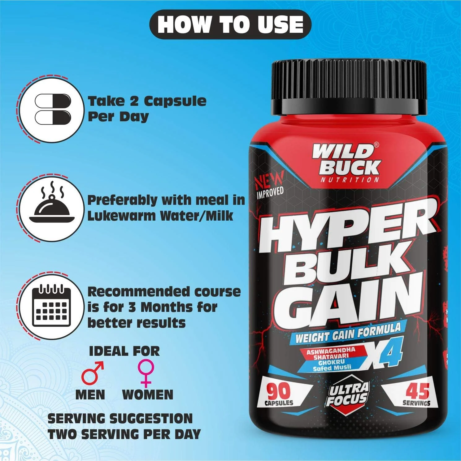 کپسول افزایش وزن و حجم عضلانی WILD BUCK Hyper Bulk Gain برای افزایش سریع وزن و عضله، مکمل روزانه افزایش وزن برای رشد عضلات، استقامت و قدرت، برای مردان و زنان - 90 کپسول، 1 عدد کپسول افزایش وزن و حجم عضلانی WILD BUCK Hyper Bulk Gain برای افزایش سریع وزن و عضله، مکمل روزانه افزایش وزن برای رشد عضلات، استقامت و قدرت، برای مردان و زنان - 90 کپسول، 1 عدد