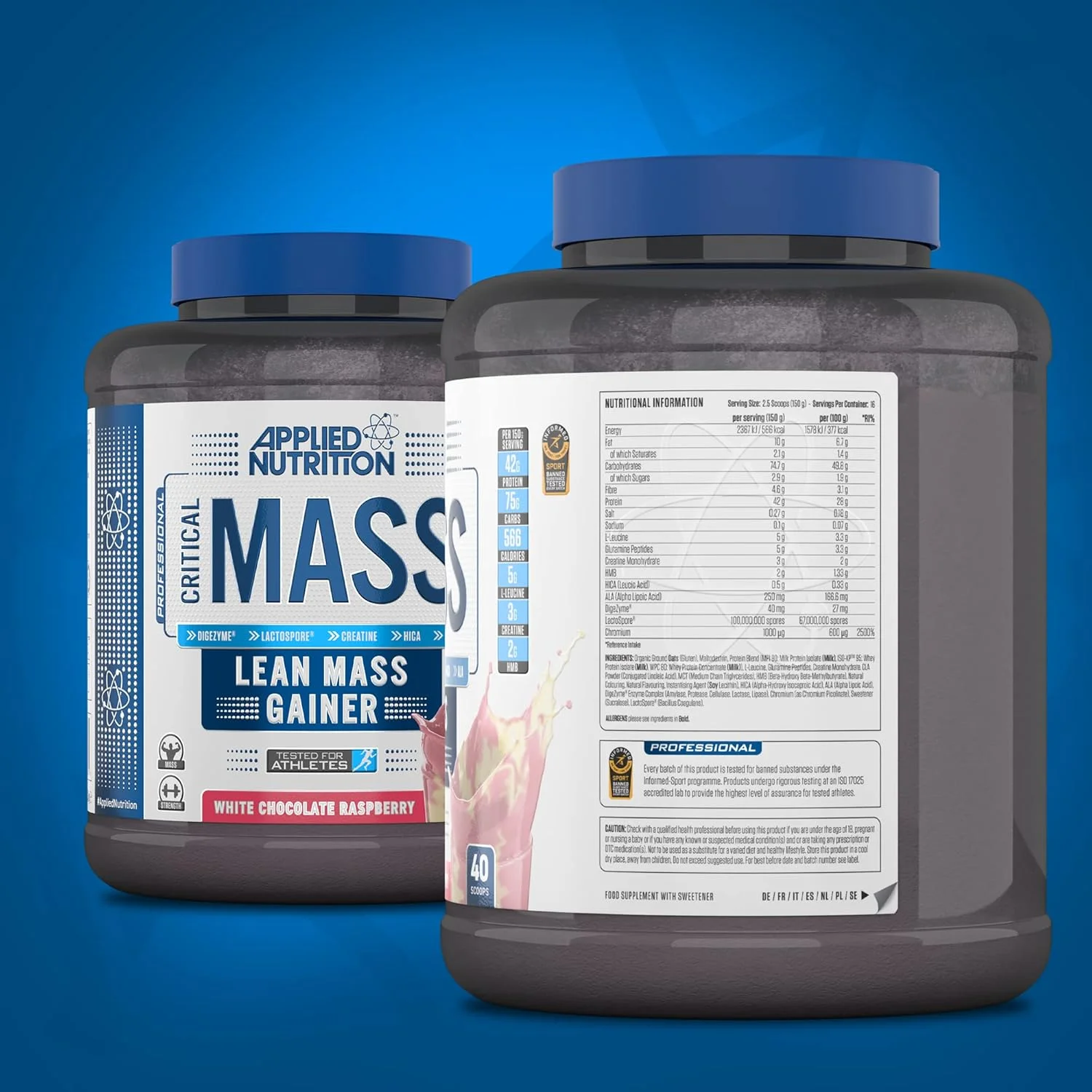 پودر پروتئین افزایش وزن Applied Nutrition Critical Mass Professional - افزایش دهنده وزن با کالری بالا، حجم دهنده عضلات (2.4 کیلوگرم - 16 سروینگ) (شکلات سفید تمشک) پودر پروتئین افزایش وزن Applied Nutrition Critical Mass Professional - افزایش دهنده وزن با کالری بالا، حجم دهنده عضلات (2.4 کیلوگرم - 16 سروینگ) (شکلات سفید تمشک)