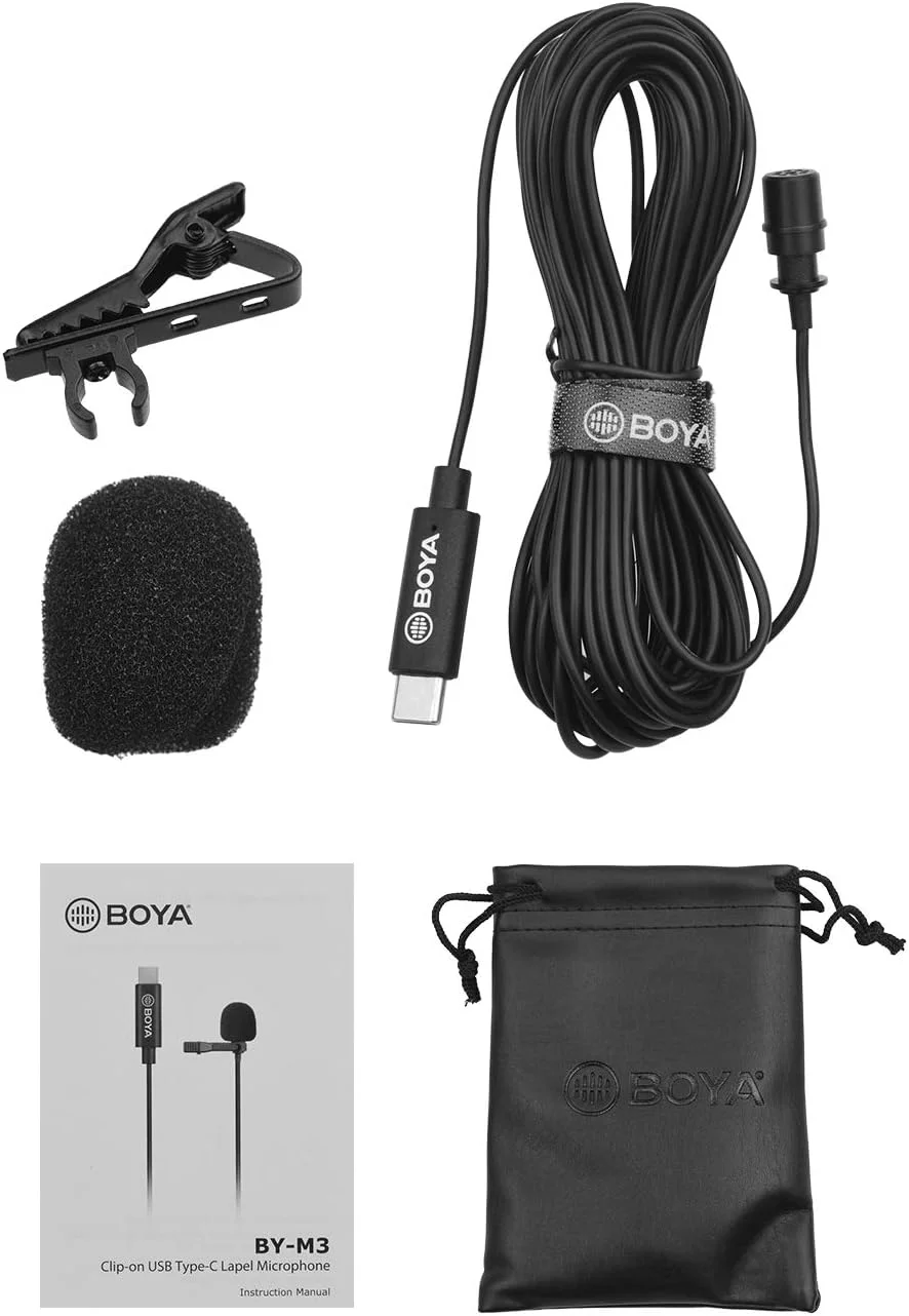 میکروفون یقه ای بویا مدل By-M3 با کابل 6 متری سازگار با رابط USB Type-C به همراه پارچه تمیز کننده میکروفون یقه ای بویا مدل By-M3 با کابل 6 متری سازگار با رابط USB Type-C به همراه پارچه تمیز کننده