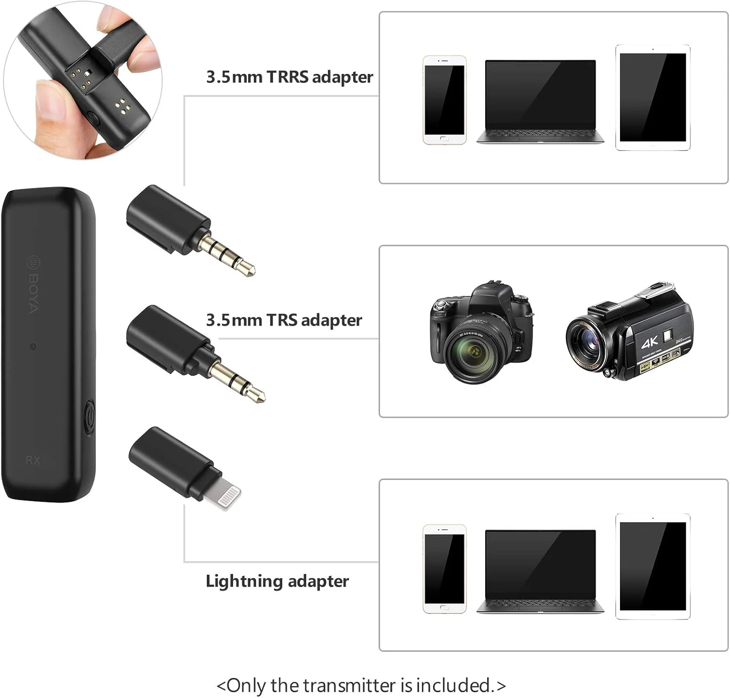 میکروفون بی سیم یقه ای حرفه ای بویا مدل BY-WM3D Mini 2.4G به همراه آداپتور 3.5 میلی متری TRS/TRRS جایگزین آداپتور برای گوشی های هوشمند، دوربین، تبلت، لپ تاپ و کامپیوتر میکروفون بی سیم یقه ای حرفه ای بویا مدل BY-WM3D Mini 2.4G به همراه آداپتور 3.5 میلی متری TRS/TRRS جایگزین آداپتور برای گوشی های هوشمند، دوربین، تبلت، لپ تاپ و کامپیوتر