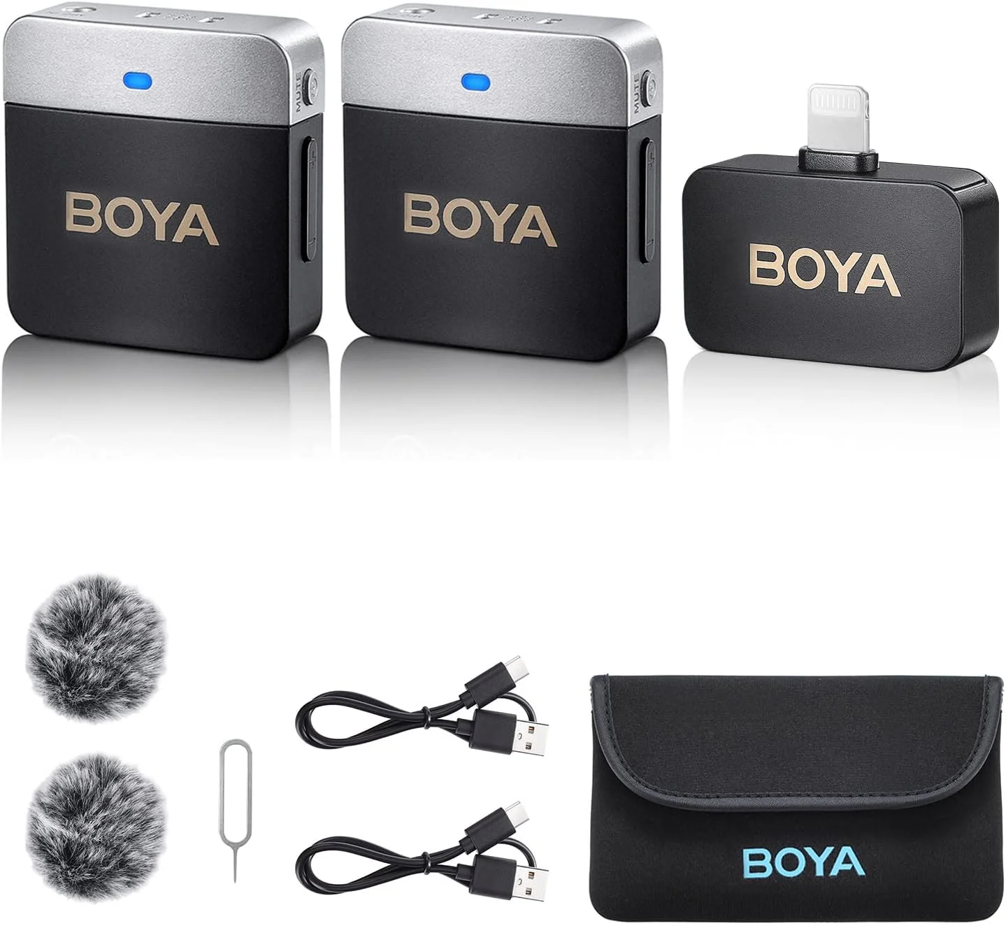 میکروفون یقه ای بی سیم BOYA برای آیفون، میکروفون های دوگانه یقه ای Plug & Play، میکروفون گیره ای بی سیم برای ضبط ویدیو، یوتیوب، ولاگ، پخش زنده BY-M1V6، حذف نویز، خروجی مونو استریو