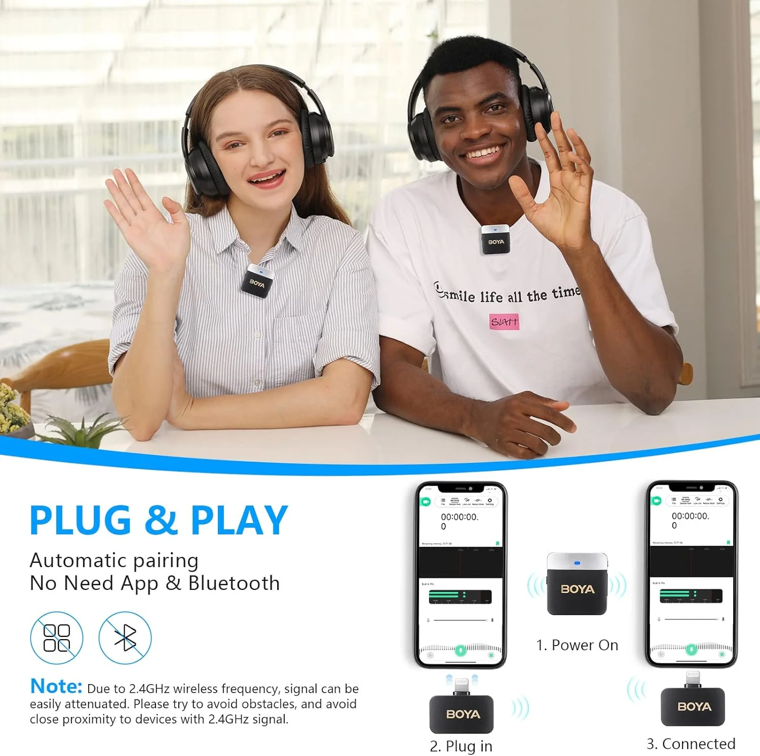 میکروفون یقه ای بی سیم BOYA برای آیفون، میکروفون های دوگانه یقه ای Plug & Play، میکروفون گیره ای بی سیم برای ضبط ویدیو، یوتیوب، ولاگ، پخش زنده BY-M1V6، حذف نویز، خروجی مونو استریو میکروفون یقه ای بی سیم BOYA برای آیفون، میکروفون های دوگانه یقه ای Plug & Play، میکروفون گیره ای بی سیم برای ضبط ویدیو، یوتیوب، ولاگ، پخش زنده BY-M1V6، حذف نویز، خروجی مونو استریو