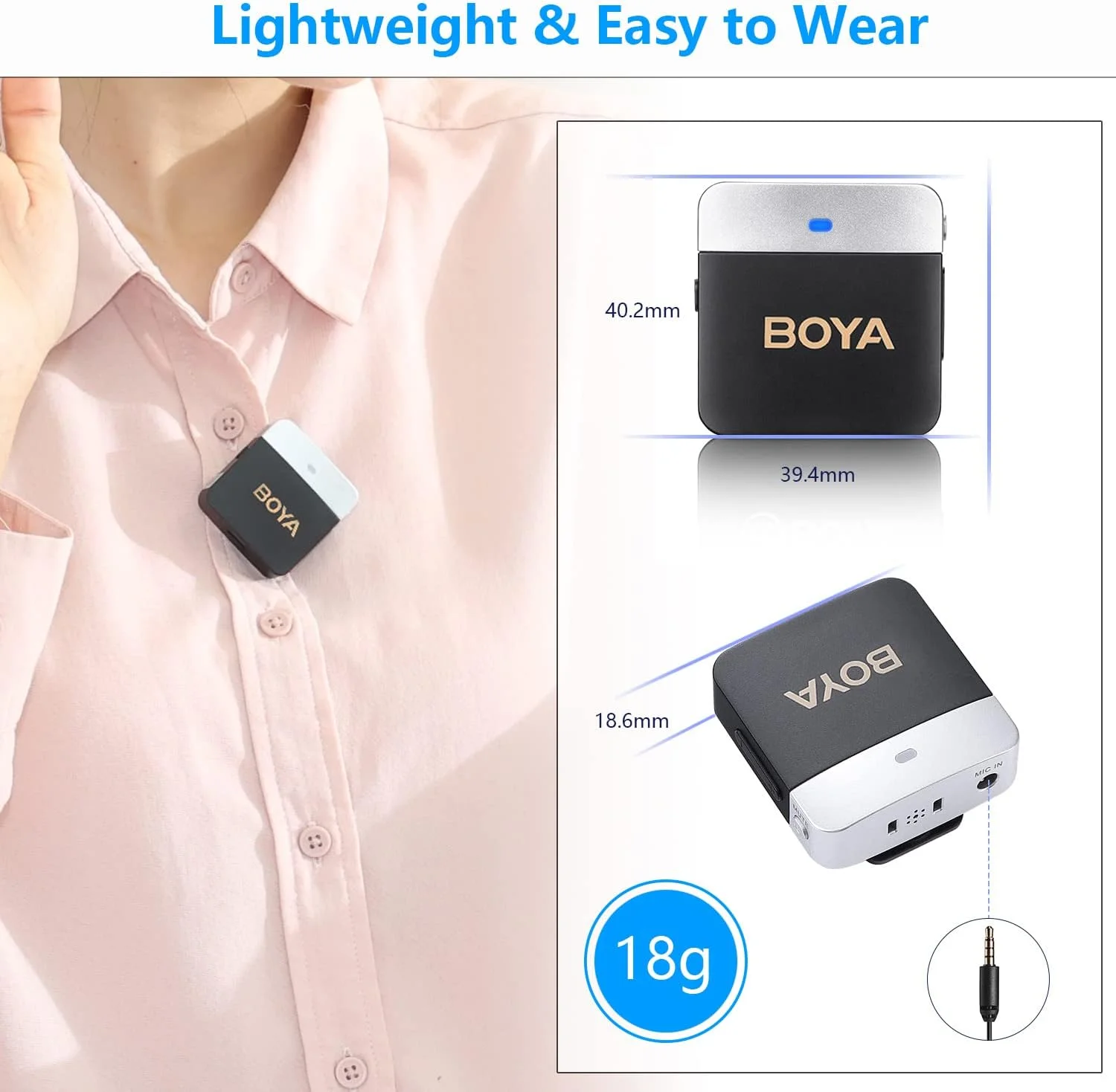 میکروفون یقه ای بی سیم BOYA برای آیفون، میکروفون های دوگانه یقه ای Plug & Play، میکروفون گیره ای بی سیم برای ضبط ویدیو، یوتیوب، ولاگ، پخش زنده BY-M1V6، حذف نویز، خروجی مونو استریو میکروفون یقه ای بی سیم BOYA برای آیفون، میکروفون های دوگانه یقه ای Plug & Play، میکروفون گیره ای بی سیم برای ضبط ویدیو، یوتیوب، ولاگ، پخش زنده BY-M1V6، حذف نویز، خروجی مونو استریو
