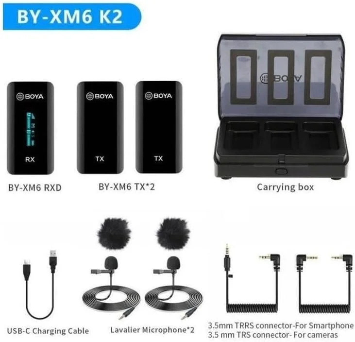 میکروفون بیسیم دو کاناله 2.4 گیگاهرتزی Boya BY-XM6-K2 به همراه جعبه شارژ 1+2 میکروفون بیسیم دو کاناله 2.4 گیگاهرتزی Boya BY-XM6-K2 به همراه جعبه شارژ 1+2