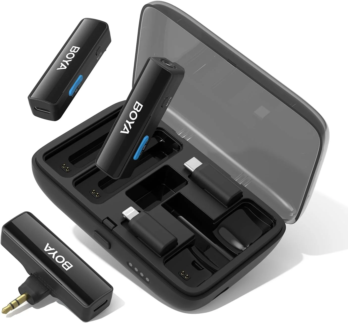 سیستم میکروفون بی سیم BOYALINK با ورودی های 3.5 میلی متری، لایتنینگ و USB-C برای آیفون، تلفن های هوشمند اندروید/دوربین DSLR سیستم میکروفون بی سیم BOYALINK با ورودی های 3.5 میلی متری، لایتنینگ و USB-C برای آیفون، تلفن های هوشمند اندروید/دوربین DSLR