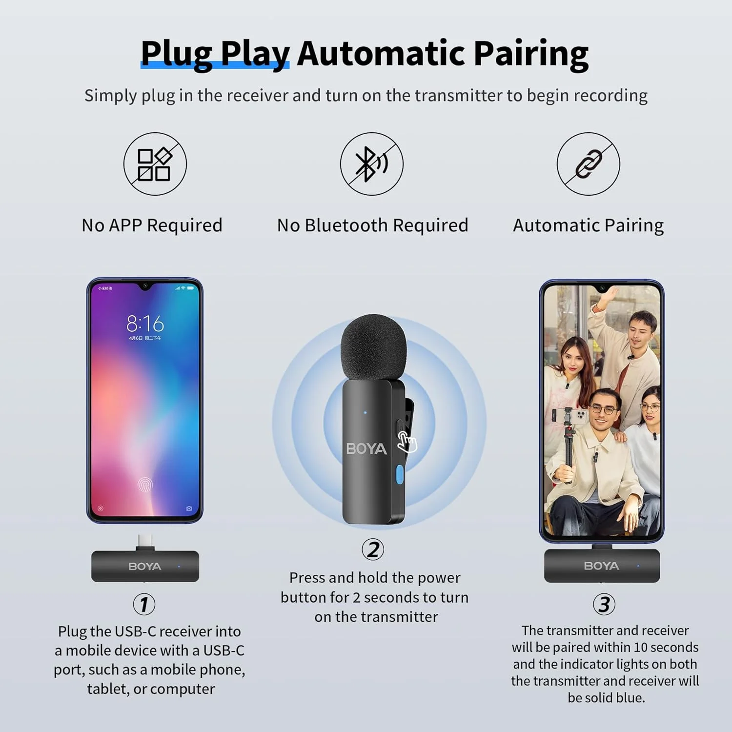 میکروفون بیسیم USB C بویا مدل BY-V4U برای اندروید، میکروفون یقهای بیسیم کوچک، برد 200 متری با قابلیت حذف نویز، برای ضبط ویدیو، پادکست و مصاحبه میکروفون بیسیم USB C بویا مدل BY-V4U برای اندروید، میکروفون یقهای بیسیم کوچک، برد 200 متری با قابلیت حذف نویز، برای ضبط ویدیو، پادکست و مصاحبه