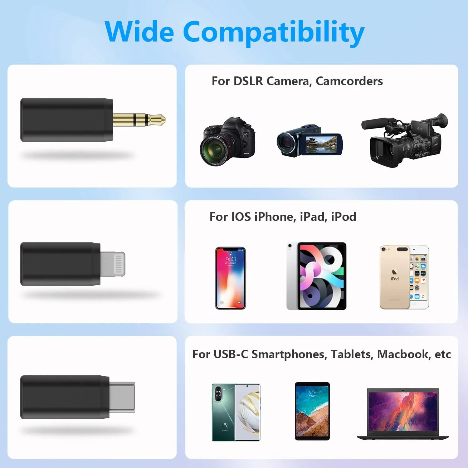 سیستم میکروفون بی سیم BOYALINK با ورودی های 3.5 میلی متری، لایتنینگ و USB-C برای آیفون، تلفن های هوشمند اندروید/دوربین DSLR سیستم میکروفون بی سیم BOYALINK با ورودی های 3.5 میلی متری، لایتنینگ و USB-C برای آیفون، تلفن های هوشمند اندروید/دوربین DSLR