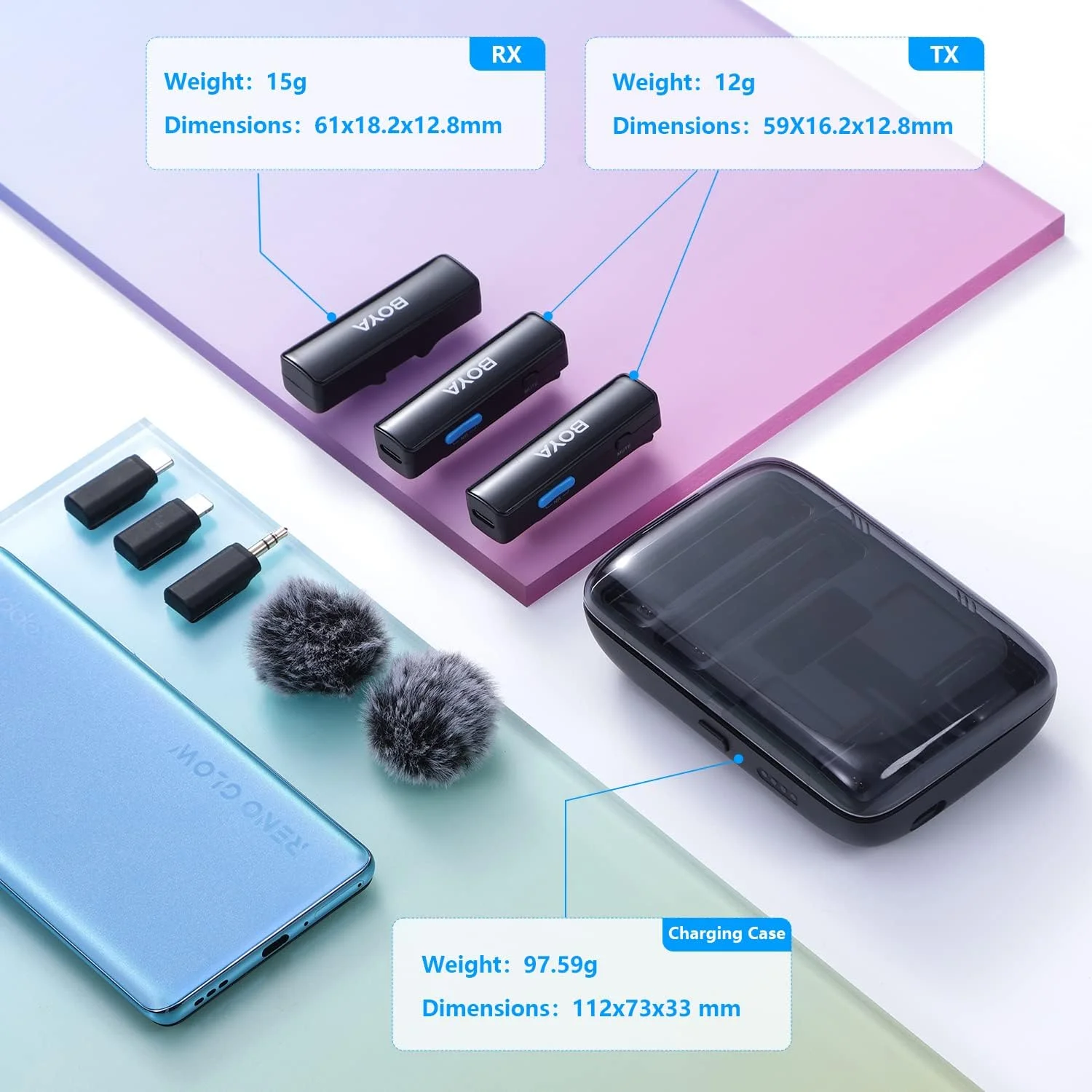 سیستم میکروفون بی سیم BOYALINK با ورودی های 3.5 میلی متری، لایتنینگ و USB-C برای آیفون، تلفن های هوشمند اندروید/دوربین DSLR سیستم میکروفون بی سیم BOYALINK با ورودی های 3.5 میلی متری، لایتنینگ و USB-C برای آیفون، تلفن های هوشمند اندروید/دوربین DSLR