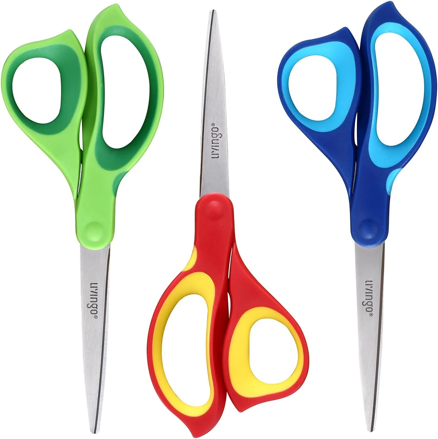 قیچی های چپ دست LIVINGO چند منظوره - بسته 3 عددی 8.5 اینچی استیل ضد زنگ تیز برای مدرسه، دفتر، خانه، کاردستی، خیاطی، برش پارچه و کاغذ
