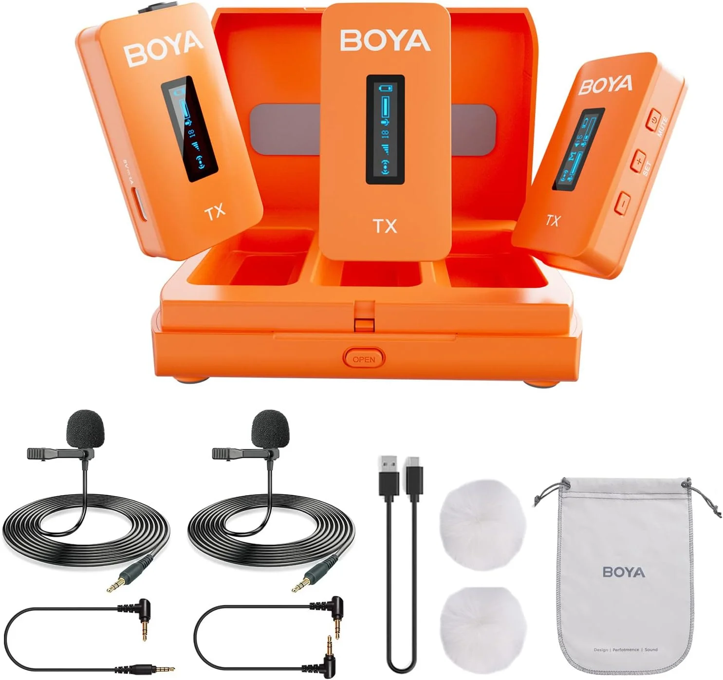 سیستم میکروفون یقه ای بی سیم دوگانه BOYA BY-XM6-K2O با 2 فرستنده برای دوربین DSLR، دوربین فیلمبرداری، گوشی های هوشمند در ویدیوهای Vlog، یوتیوب، فیس بوک لایو (نارنجی)