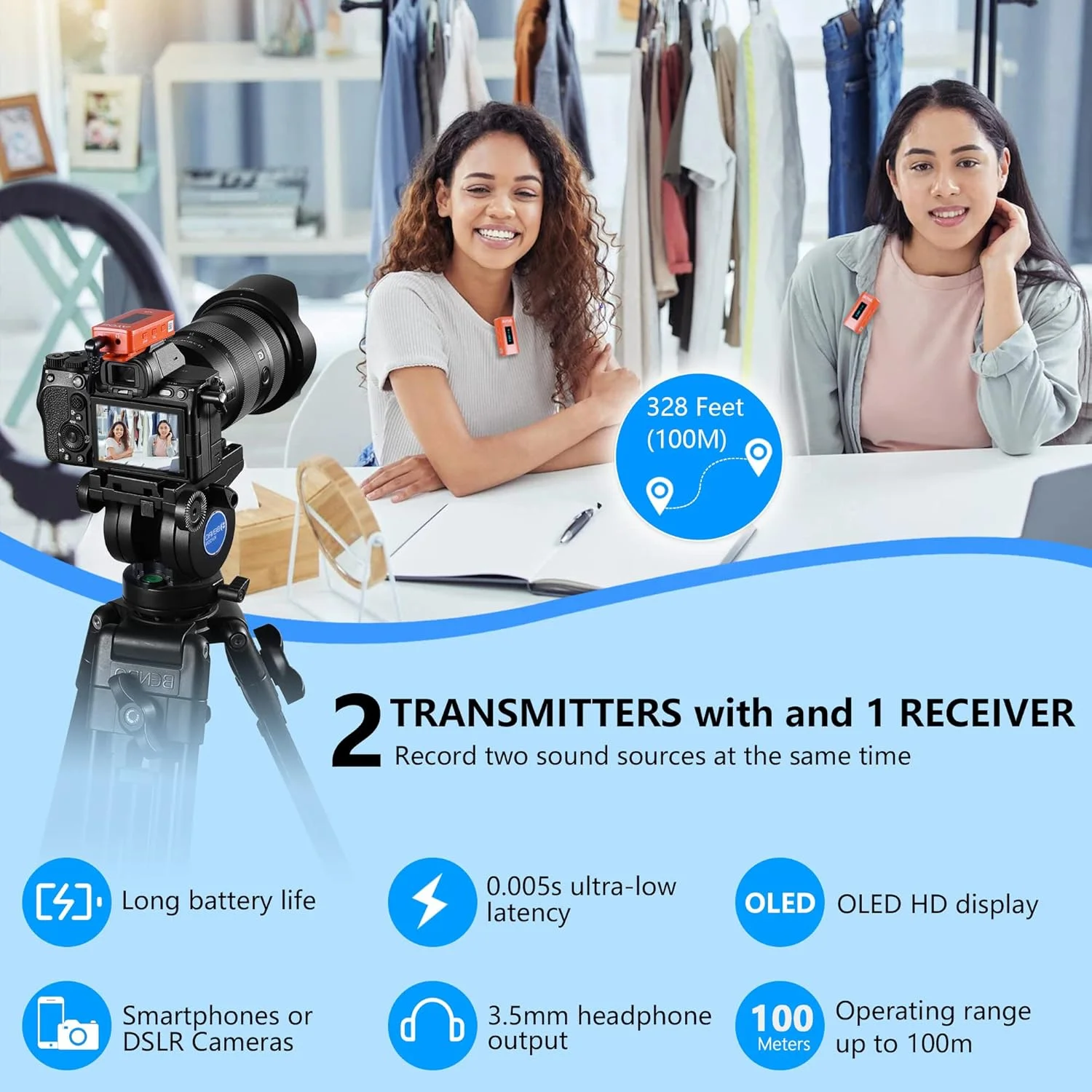 سیستم میکروفون یقه ای بی سیم دوگانه BOYA BY-XM6-K2O با 2 فرستنده برای دوربین DSLR، دوربین فیلمبرداری، گوشی های هوشمند در ویدیوهای Vlog، یوتیوب، فیس بوک لایو (نارنجی) سیستم میکروفون یقه ای بی سیم دوگانه BOYA BY-XM6-K2O با 2 فرستنده برای دوربین DSLR، دوربین فیلمبرداری، گوشی های هوشمند در ویدیوهای Vlog، یوتیوب، فیس بوک لایو (نارنجی)