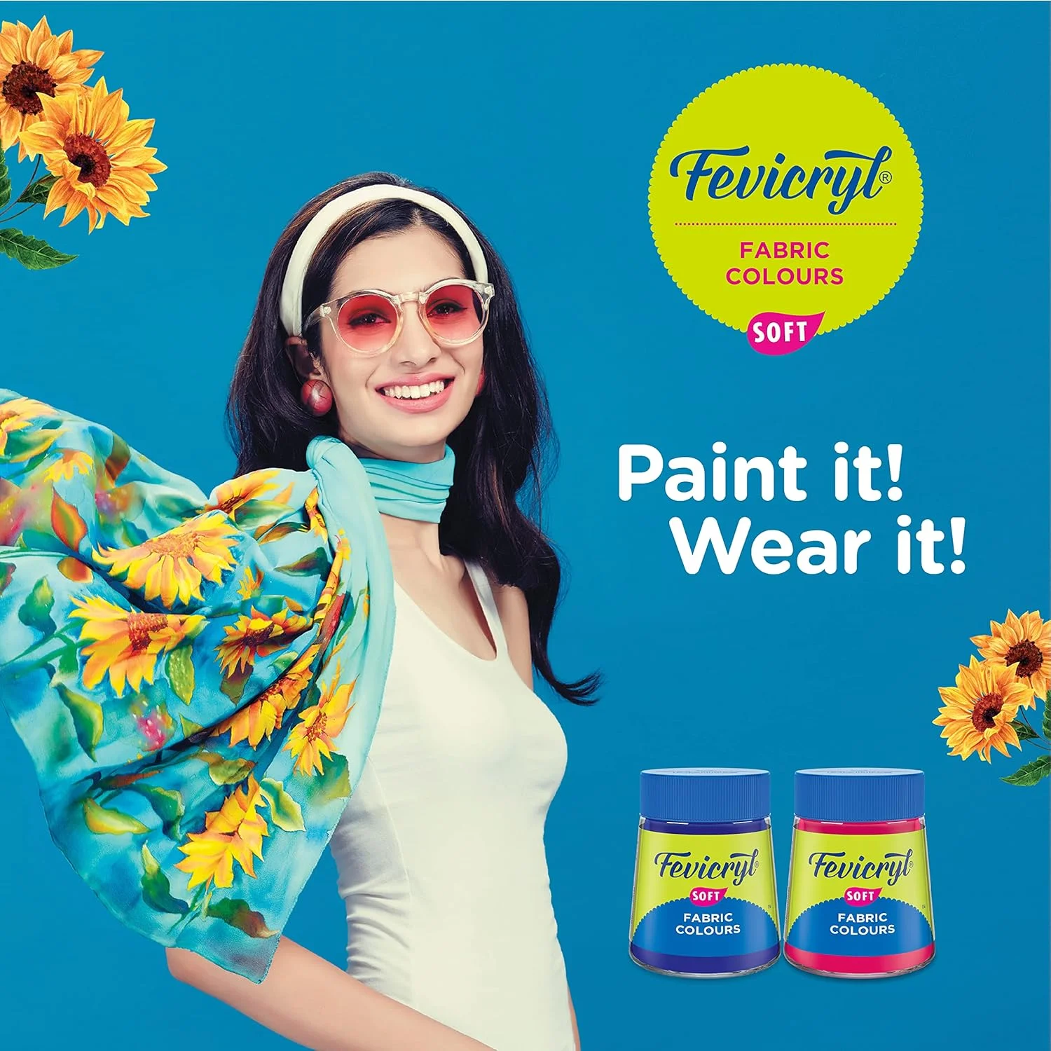 کیت رنگ پارچه Fevicryl Pidilite - 20 میلی لیتر برای نقاشی روی پارچه (10 X 20 میلی لیتر) - شابلون خلاقانه رایگان (1 عدد) و تگ چمدان (2 عدد)