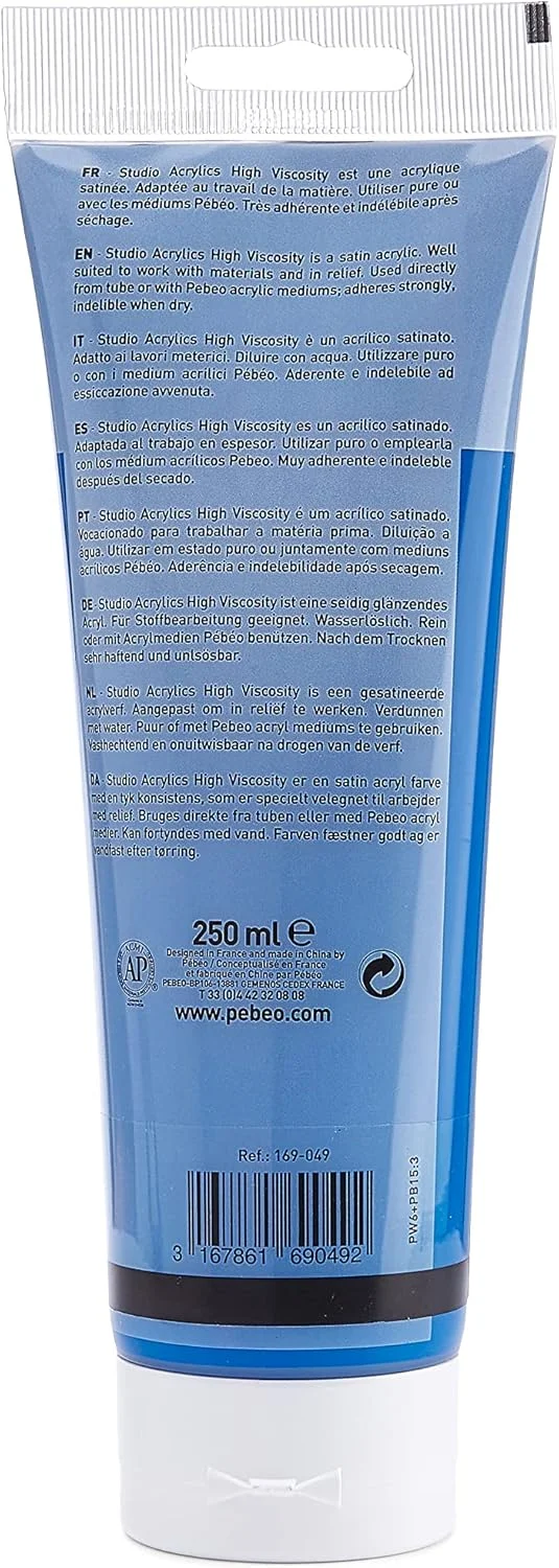 رنگ اکریلیک استودیو پ ب او با ویسکوزیته بالا، اکریلیک فاین، 250 میلی لیتر - سایان اصلی (169-049)