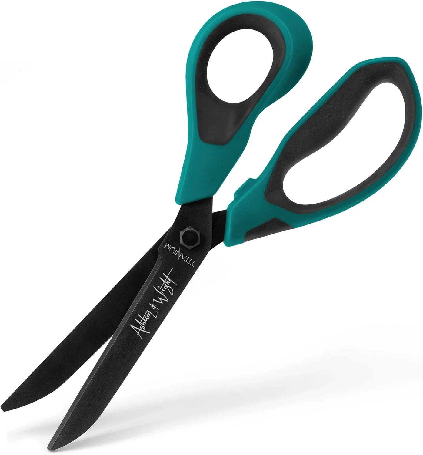 قیچی سنگین کار تیتانیومی HD Ashton and Wright برای دفتر، خانه، آشپزخانه و صنایع دستی - 210 میلی متر / 8 اینچ - تیغه های روکش تیتانیومی (آبی فیروزه ای، راست دست)