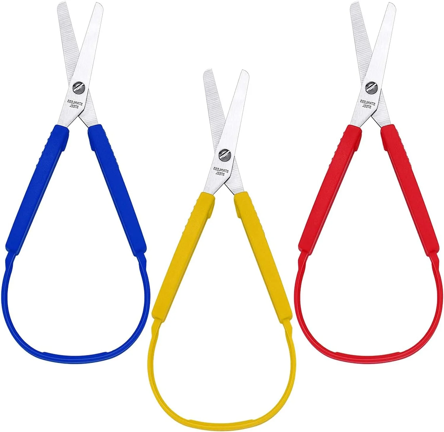 قیچی حلقه ای DELFINO با دسته رنگارنگ - برش تطبیقی خود بازشو برای کودکان و بزرگسالان با نیازهای ویژه، 8 اینچ، 3 بسته