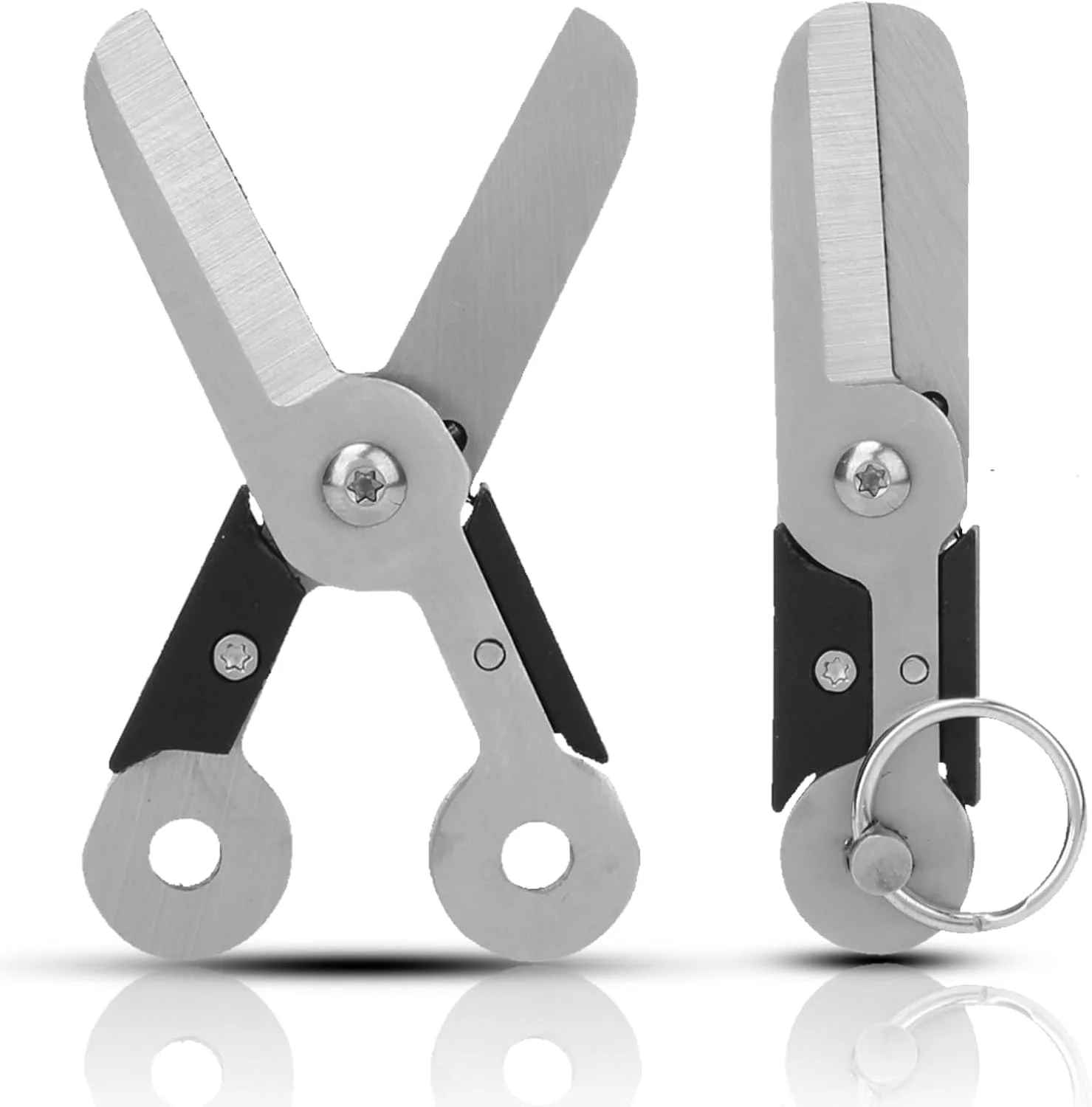 قیچی قابل حمل، 2 عدد قیچی کوچک قابل حمل استیل ضد زنگ ضد گم شدن جاکلیدی قیچی مسافرتی در فضای باز ابزار پردازش برش در فضای باز برای مسافرت استفاده در منزل و محل کار