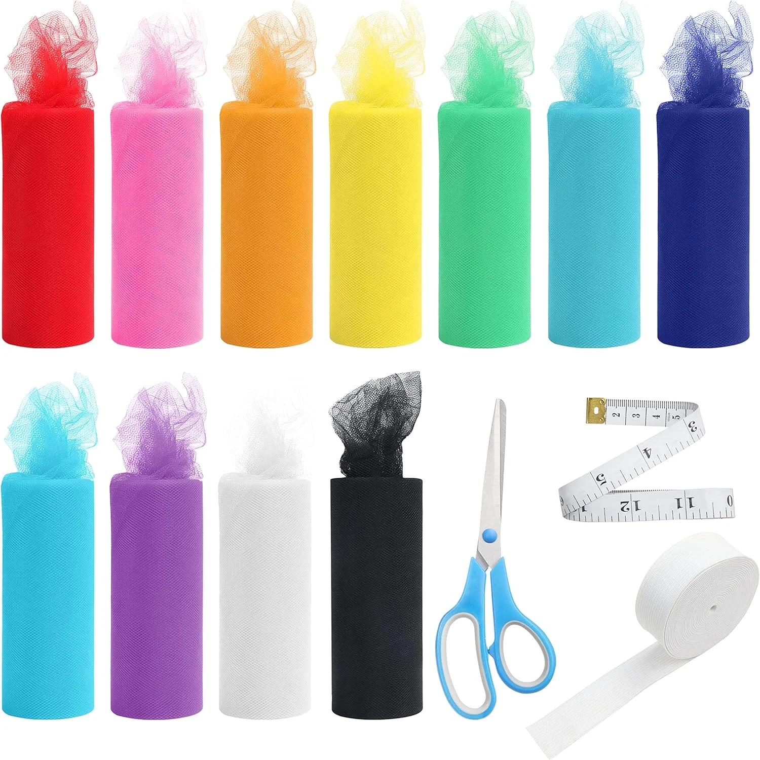 رول پارچه توری HANDI STITCH با قیچی، متر خیاطی و کش (11 رنگ) - 15 سانتی متر در 23 متر در هر قرقره - مجموعه تور پلی استر رنگین کمانی برای دامن توتو، بسته بندی هدیه و عروسی رول پارچه توری HANDI STITCH با قیچی، متر خیاطی و کش (11 رنگ) - 15 سانتی متر در 23 متر در هر قرقره - مجموعه تور پلی استر رنگین کمانی برای دامن توتو، بسته بندی هدیه و عروسی