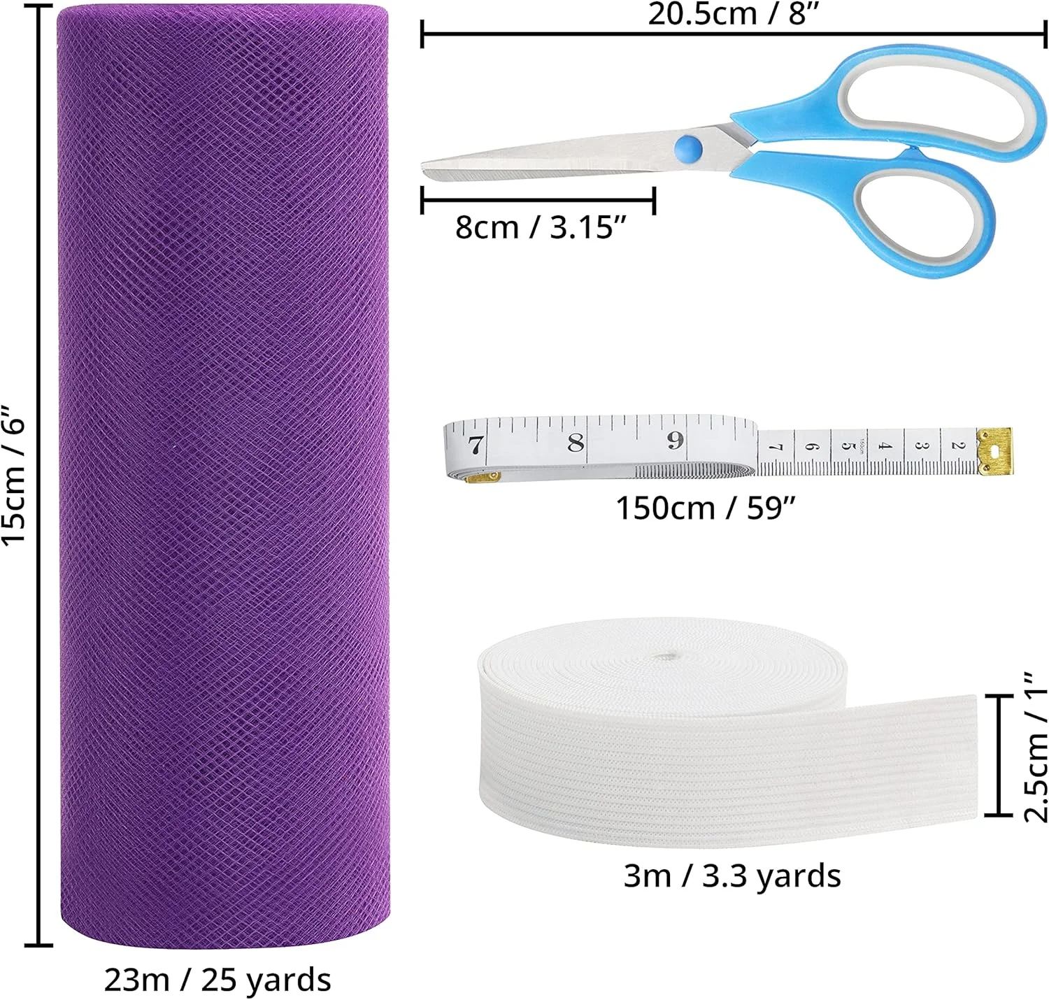 رول پارچه توری HANDI STITCH با قیچی، متر خیاطی و کش (11 رنگ) - 15 سانتی متر در 23 متر در هر قرقره - مجموعه تور پلی استر رنگین کمانی برای دامن توتو، بسته بندی هدیه و عروسی رول پارچه توری HANDI STITCH با قیچی، متر خیاطی و کش (11 رنگ) - 15 سانتی متر در 23 متر در هر قرقره - مجموعه تور پلی استر رنگین کمانی برای دامن توتو، بسته بندی هدیه و عروسی