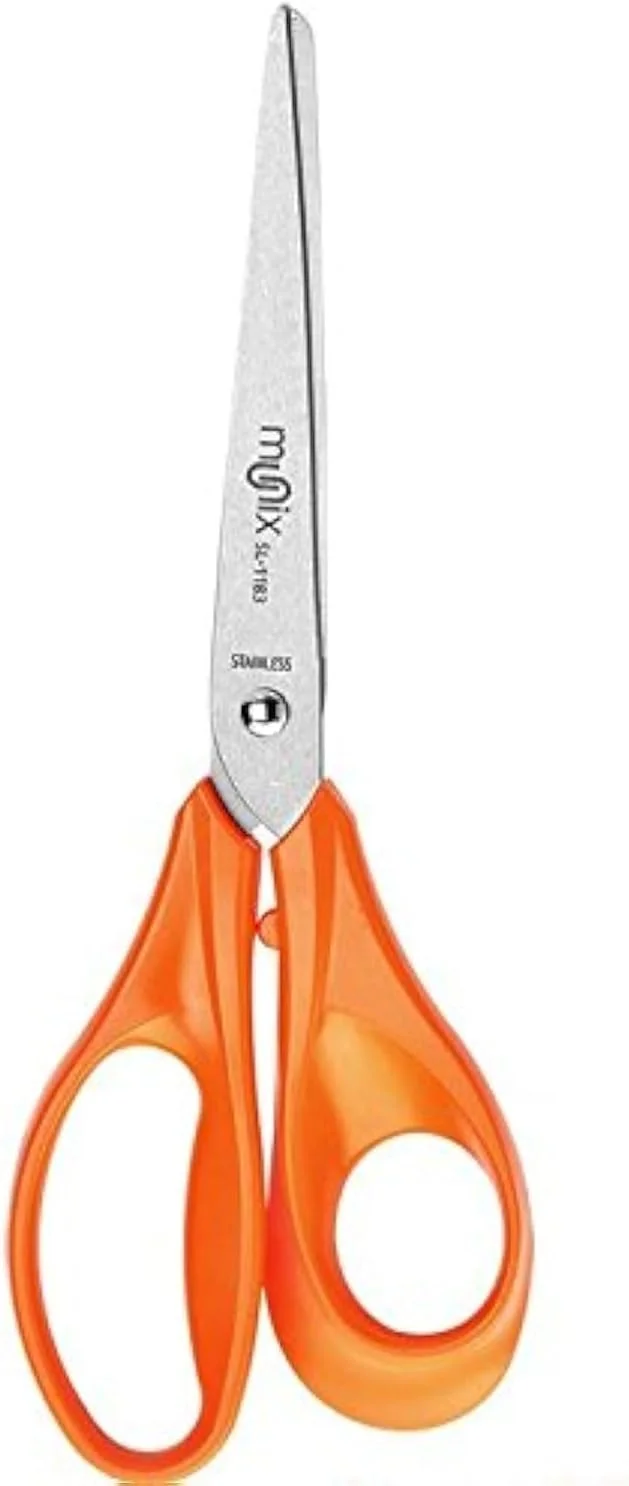 قیچی استیل 210 میلی‌متری Munix SL-1183 / 8.2 اینچ | نوک تیز با بدنه ضد ضربه | دسته‌های ارگونومیک و راحت | قیچی چند منظوره سبک وزن | نارنجی، بسته 1 عددی - رنگ ممکن است متفاوت باشد