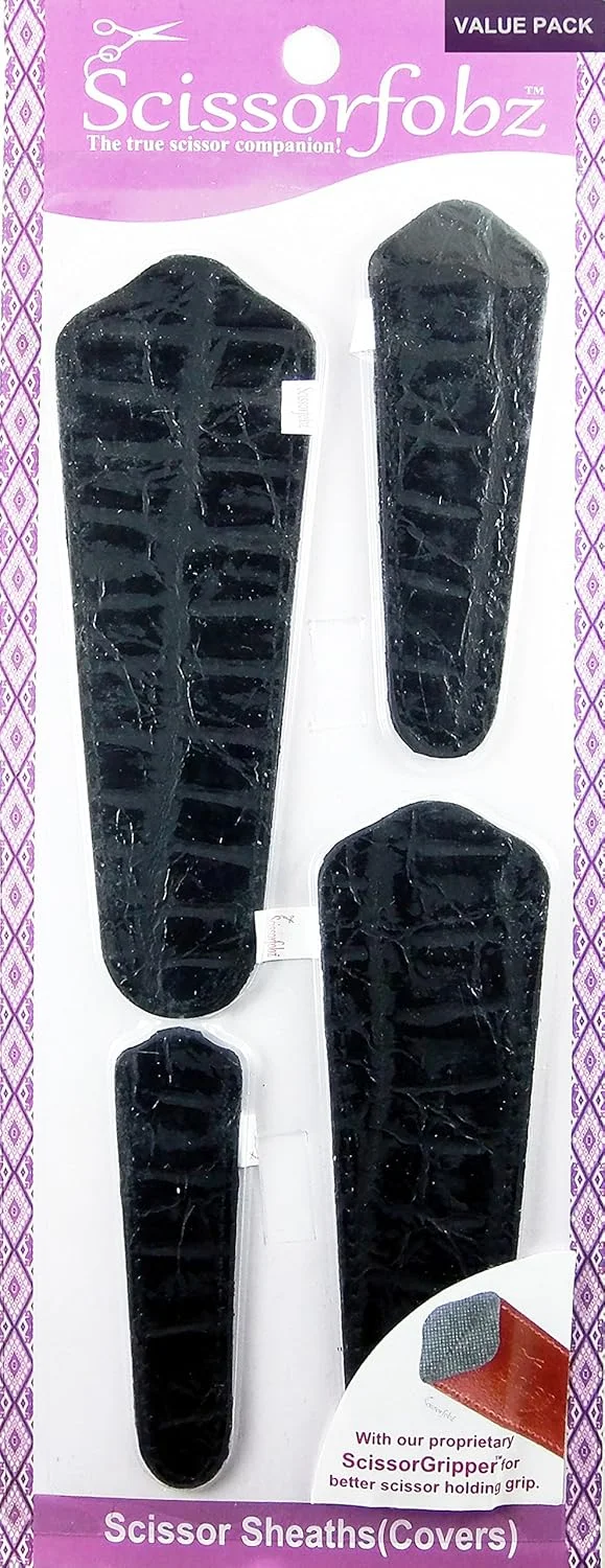 غلاف قیچی SCISSORFOBZ با ScissorGripper - بسته اقتصادی - 4 سایز - روکش و نگهدارنده قیچی طراح دار برای گلدوزی، خیاطی، تکه دوزی - هدیه ای برای خیاطان و تکه دوزان - طرح مشکی برجسته. S-29 غلاف قیچی SCISSORFOBZ با ScissorGripper - بسته اقتصادی - 4 سایز - روکش و نگهدارنده قیچی طراح دار برای گلدوزی، خیاطی، تکه دوزی - هدیه ای برای خیاطان و تکه دوزان - طرح مشکی برجسته. S-29
