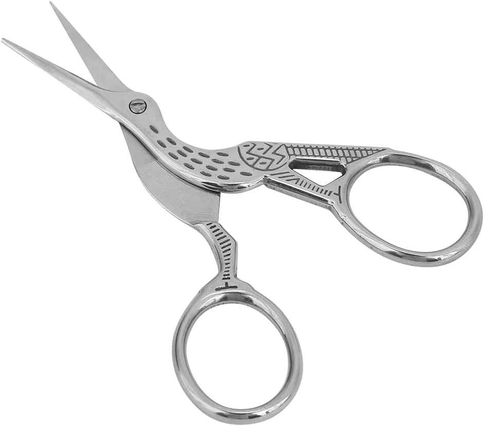 قیچی خیاطی طرح درنا استیل ضد زنگ طلایی نقره ای، قیچی ابرو زیبا برای برش دقیق (نقره ای بزرگ)