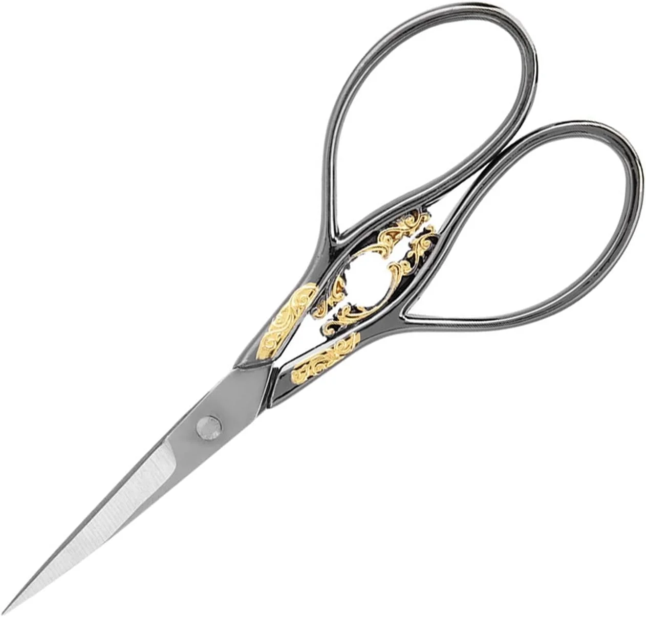 قیچی خیاطی عتیقه استیل ضد زنگ، طراحی کلاسیک اروپایی برای خیاطی و گلدوزی با دسته آلیاژ روی، برای کاردستی DIY (گل طلایی مشکی) قیچی خیاطی عتیقه استیل ضد زنگ، طراحی کلاسیک اروپایی برای خیاطی و گلدوزی با دسته آلیاژ روی، برای کاردستی DIY (گل طلایی مشکی)