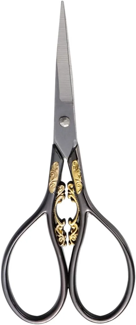 قیچی استیل ضد زنگ سبک اروپایی طرح قدیمی، قیچی گلدوزی و بخیه دقیق، قیچی آشپزخانه برای کارهای هنری و خیاطی (مشکی)