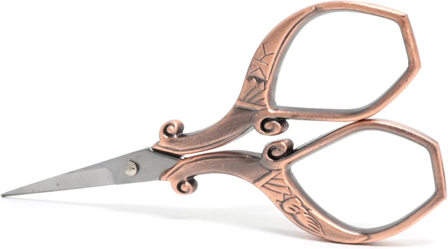 قیچی گلدوزی طرح پر، گوشه دار، دسته زاویه دار yueton (مسی)