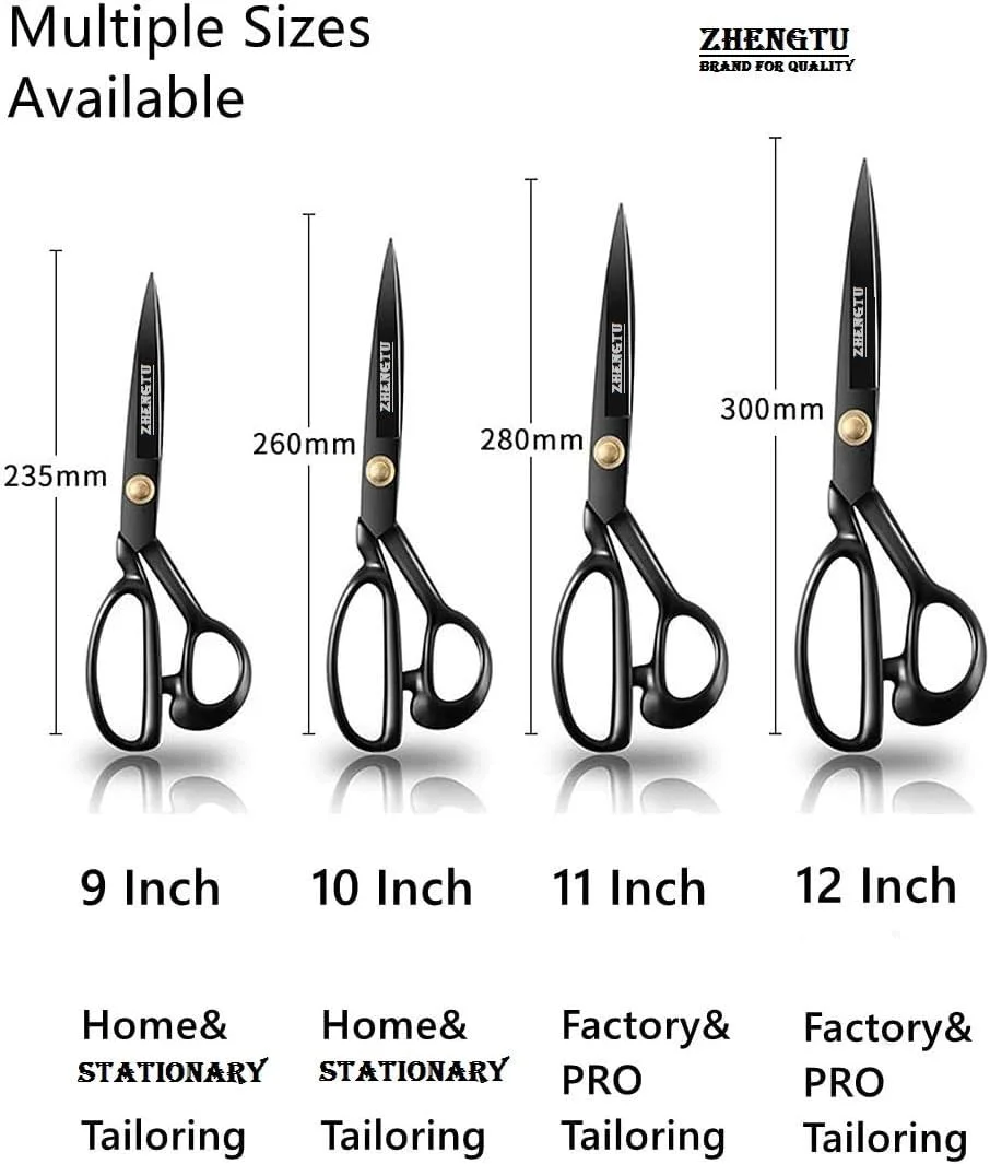 قیچی خیاطی صنعتی ژنگتو فولاد کربنی با تیغه 12 اینچی، مناسب برای پارچه، چرم، لباس، مصارف خانگی، اداری، خیاطی و طراحی لباس