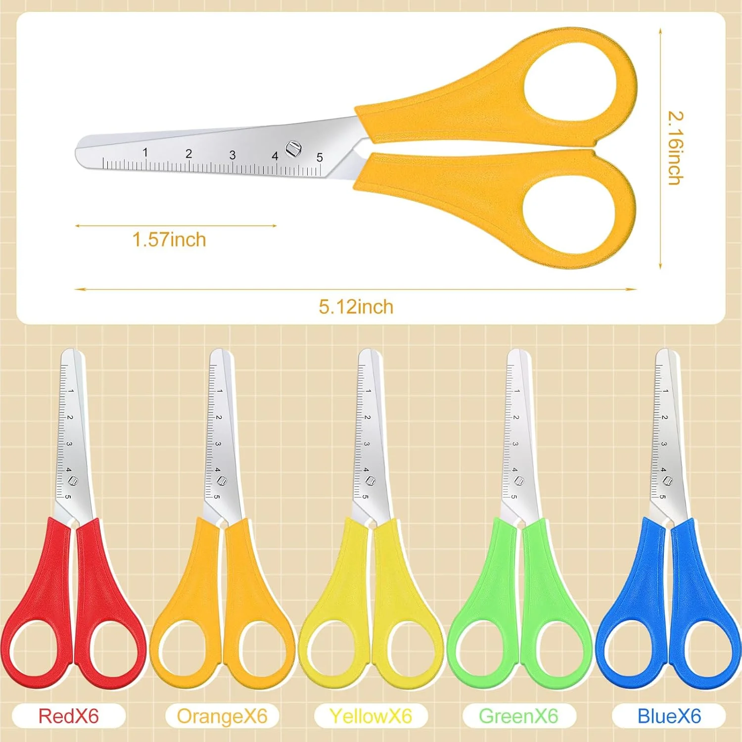 بسته لوازم التحریر مدرسه زونون 60 عددی شامل 30 عدد قیچی دانش آموزی ایمن با نوک گرد و 30 عدد خط کش پلاستیکی 30 سانتی متری، کیت لوازم مدرسه برای کلاس درس، مدرسه و اداره (چند رنگ) بسته لوازم التحریر مدرسه زونون 60 عددی شامل 30 عدد قیچی دانش آموزی ایمن با نوک گرد و 30 عدد خط کش پلاستیکی 30 سانتی متری، کیت لوازم مدرسه برای کلاس درس، مدرسه و اداره (چند رنگ)