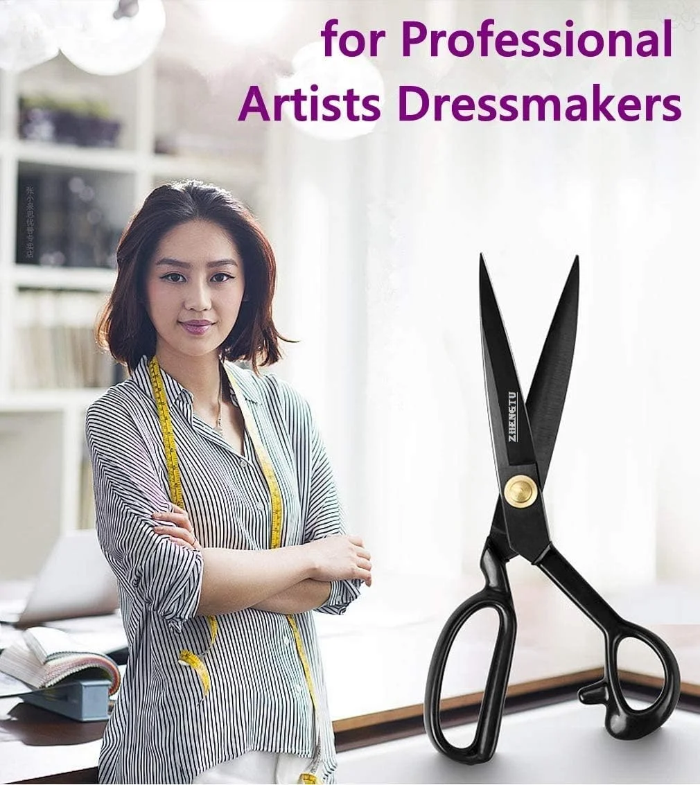 قیچی خیاطی صنعتی ژنگتو فولاد کربنی با تیغه 12 اینچی، مناسب برای پارچه، چرم، لباس، مصارف خانگی، اداری، خیاطی و طراحی لباس