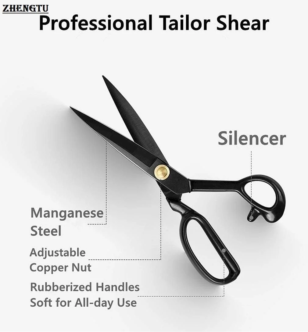 قیچی خیاطی صنعتی ژنگتو فولاد کربنی با تیغه 12 اینچی، مناسب برای پارچه، چرم، لباس، مصارف خانگی، اداری، خیاطی و طراحی لباس