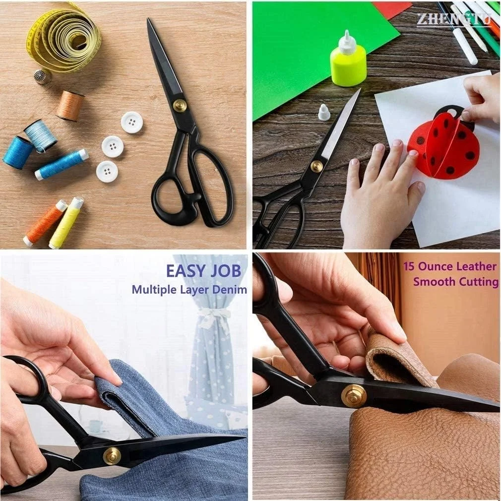 قیچی خیاطی صنعتی ژنگتو فولاد کربنی با تیغه 12 اینچی، مناسب برای پارچه، چرم، لباس، مصارف خانگی، اداری، خیاطی و طراحی لباس