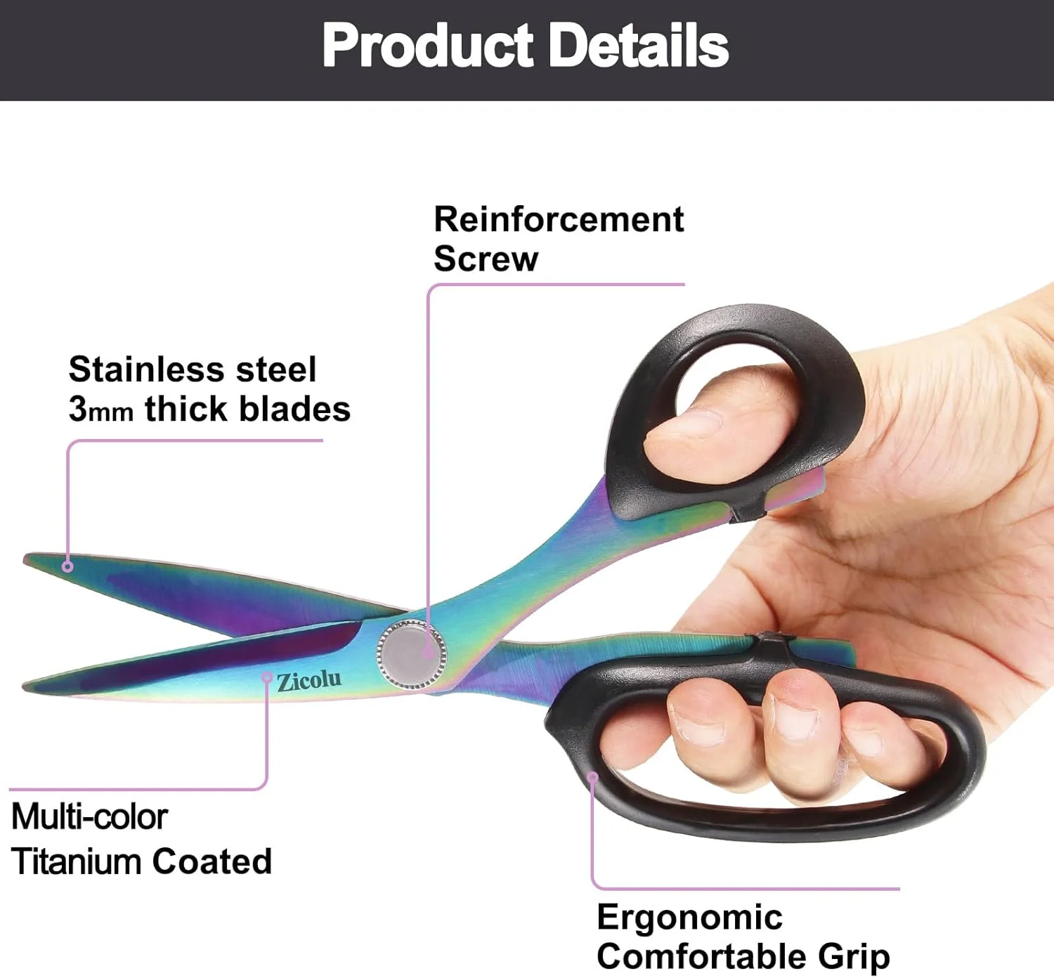 قیچی پارچه زیکولو با روکش تیتانیوم (مشکی، 8 اینچ) قیچی پارچه زیکولو با روکش تیتانیوم (مشکی، 8 اینچ)